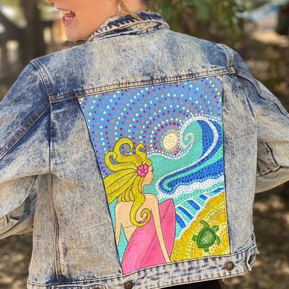 Surfer Girl Custom Painted denim jacket - Picture 2 of 6